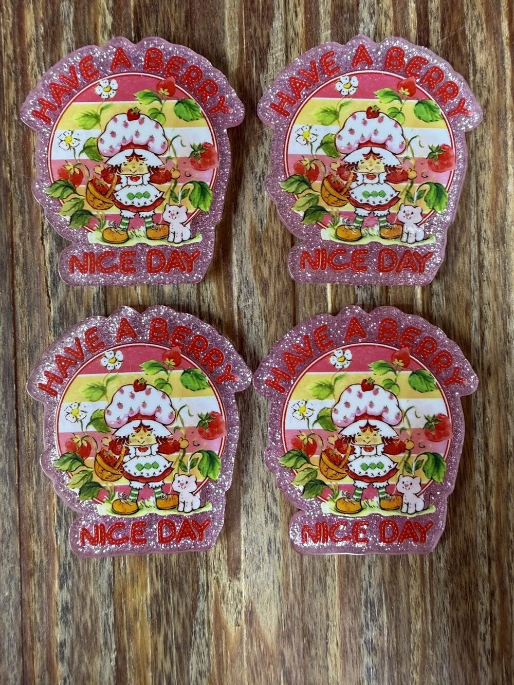 4 Pc Strawberry Shortcake Acrylic Flatbacks